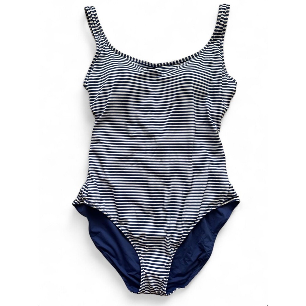 Tommy Bahama Breaker Bay Lace Up One Piece Swimsuit 14 Navy Stripe